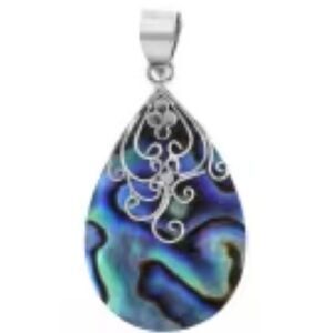 New Gorgeous artisan Bali Abalone Shell Pendant in Sterling Silver with chain